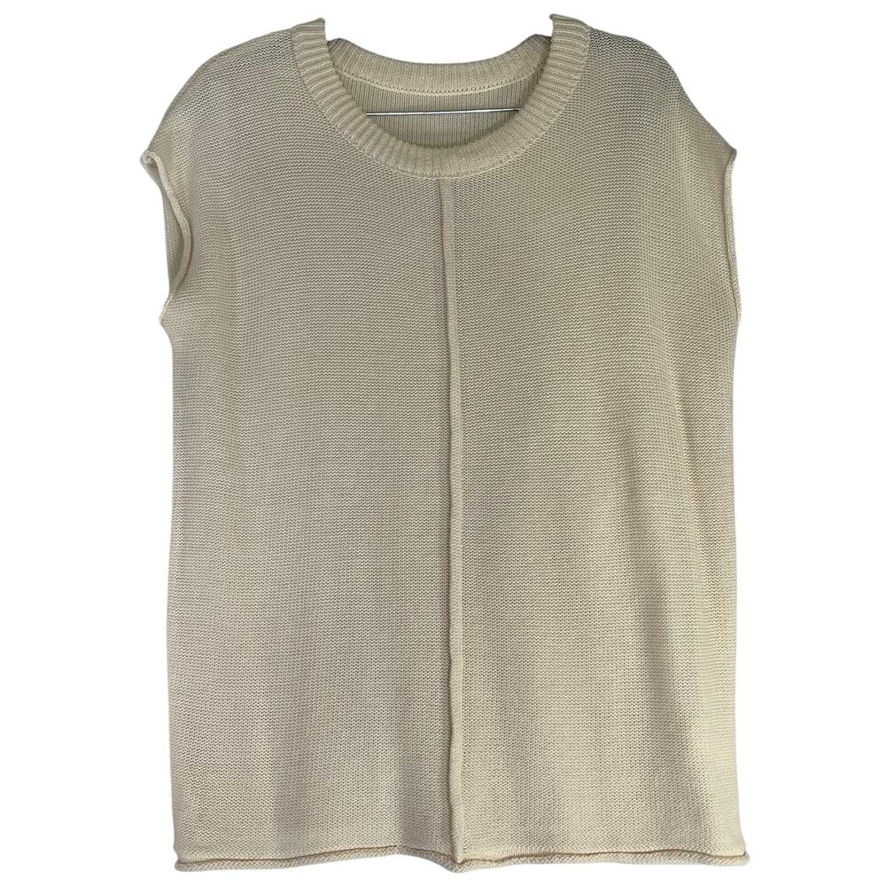Apricot Sleeveless Crew Neck Tight Knit Sweater Top Size M